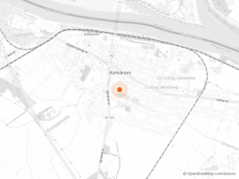 Komárom és környéke térképen — RoboTherm kiszolgált terület