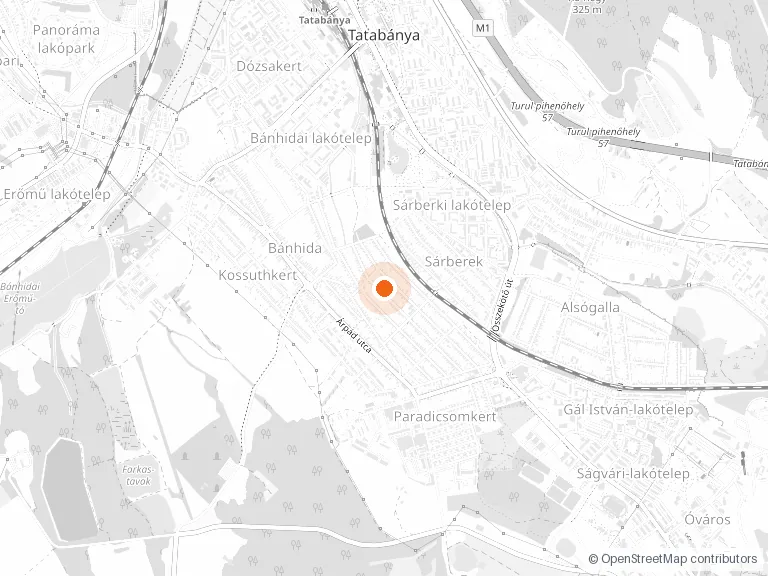 Tatabánya és környéke térképen — RoboTherm kiszolgált terület
